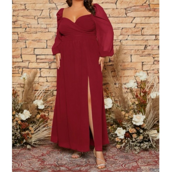 Luxe plus party bridesmaids wedding prom evening sweetheart neck satin dress - Picture 4 of 7